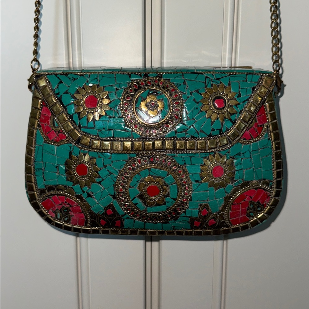 Turquoise Mosaic Embellished Crossbody/clutch
